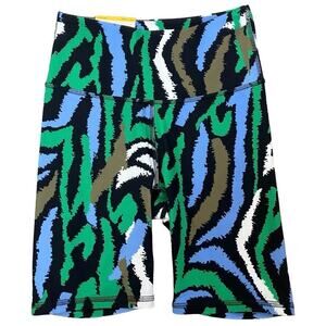 New Diane Von Furstenberg Black Blue Green Disco Zebra Bike Shorts XXS